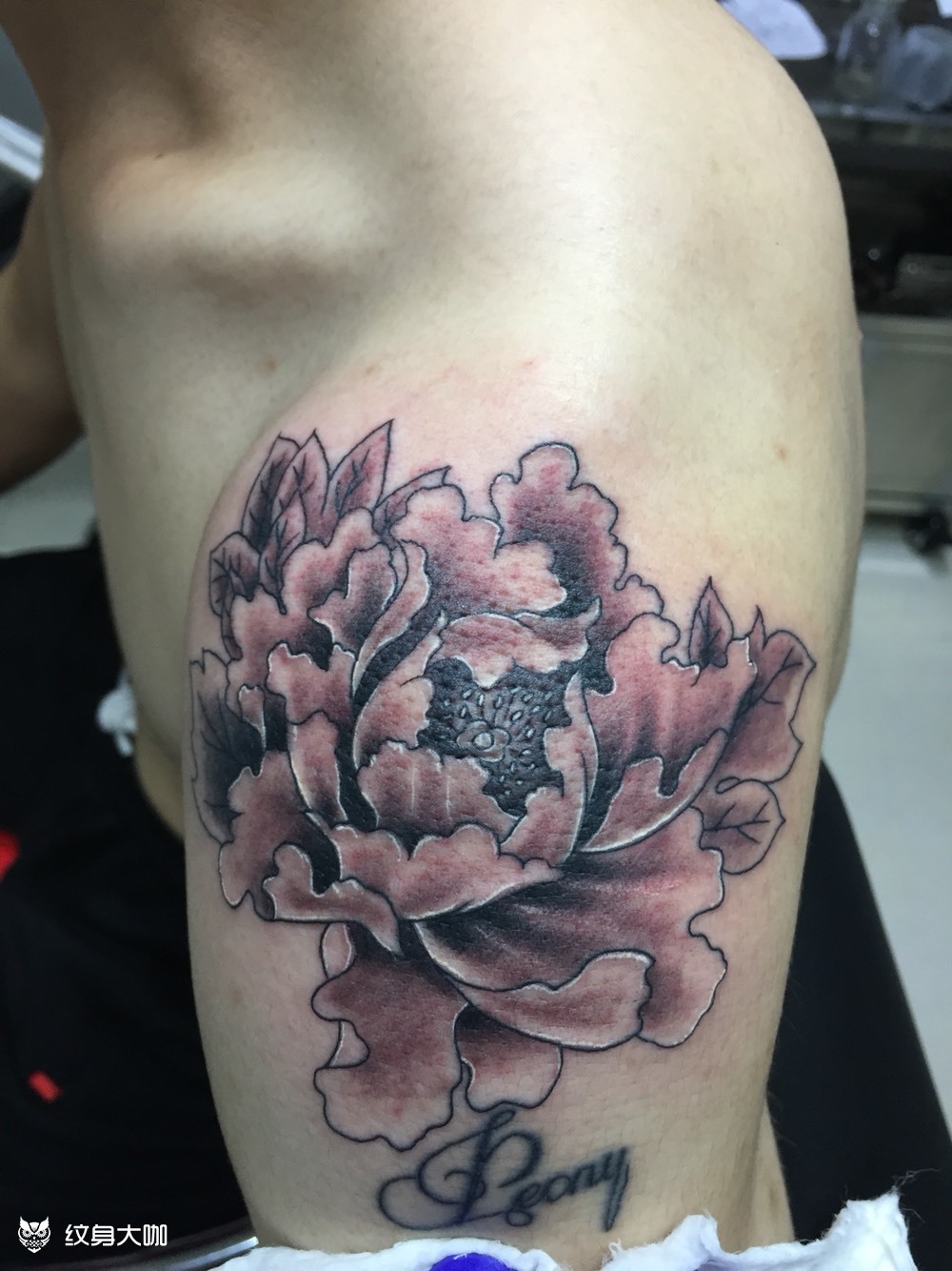 大臂部位牡丹_纹身图案手稿图片_彭毅的纹身作品集