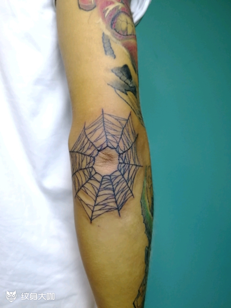 肘关节蜘蛛网纹身含义图片