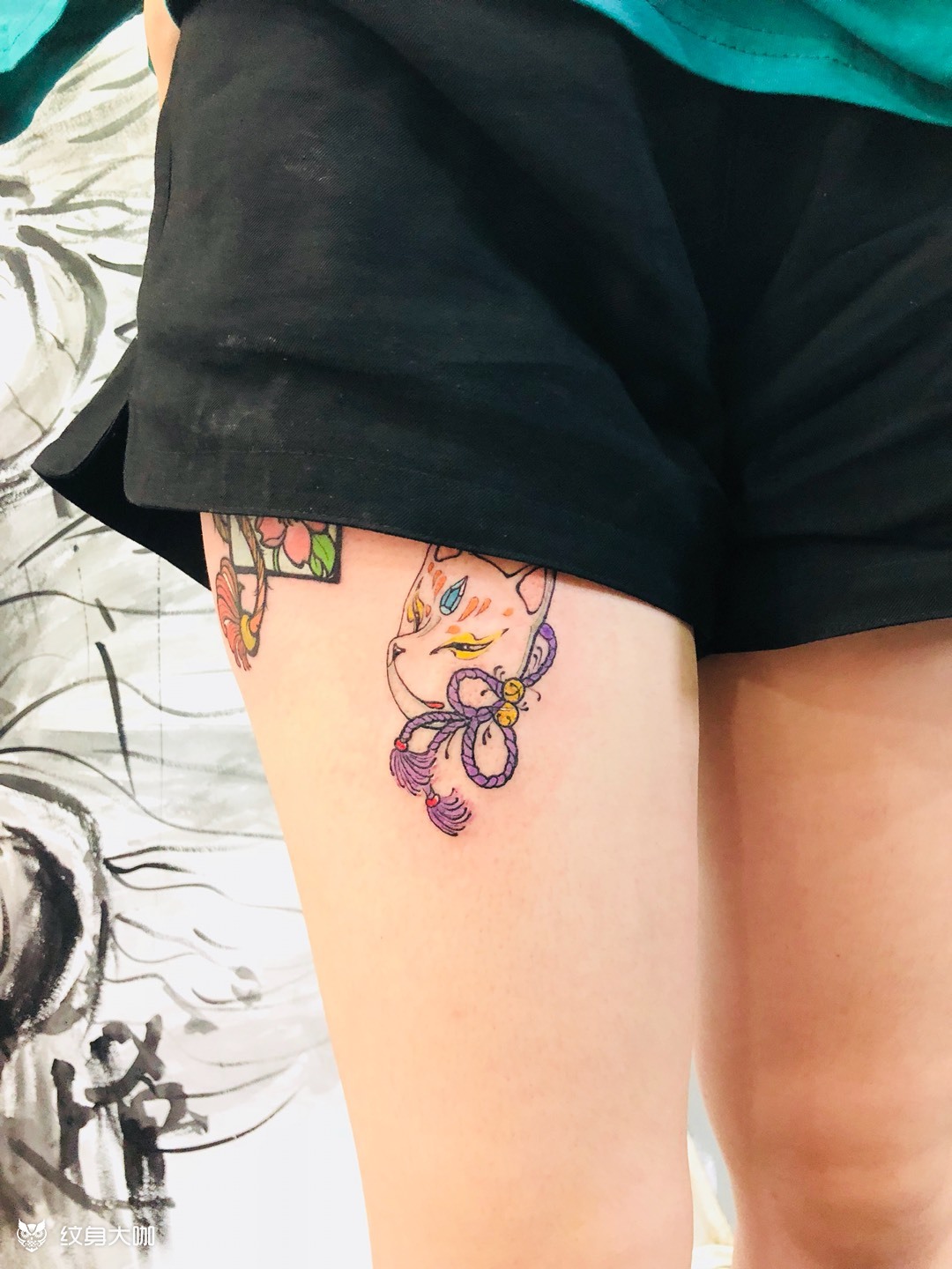 拼接大腿图2 狐面_纹身图案手稿图片_小宇的纹身作品集