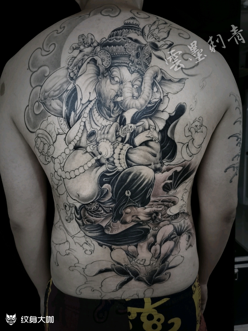 满背象财神_纹身图案手稿图片_云墨刺青的纹身作品集