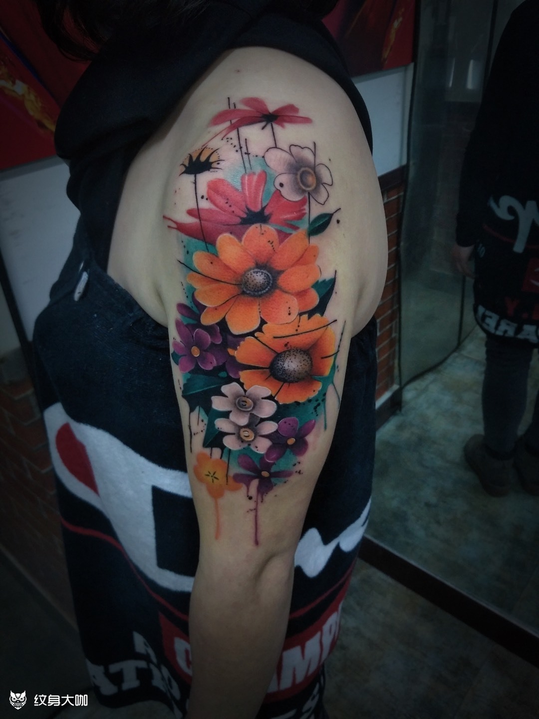 彩色泼墨花_纹身图案手稿图片_张龙的纹身作品集