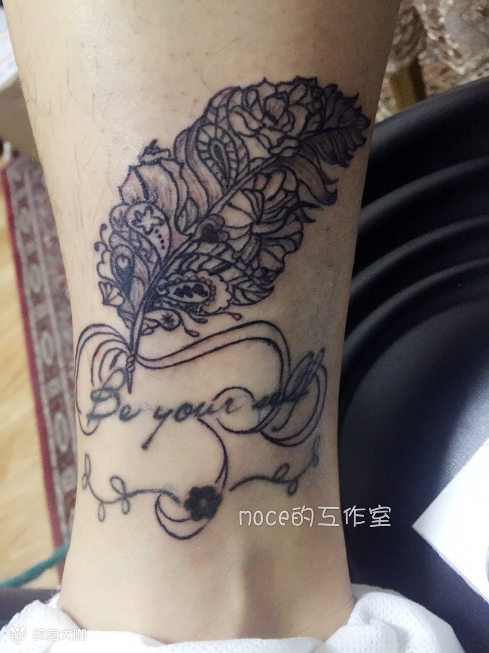 叠加羽毛-脚踝内侧_纹身图案手稿图片_高原的纹身作品集