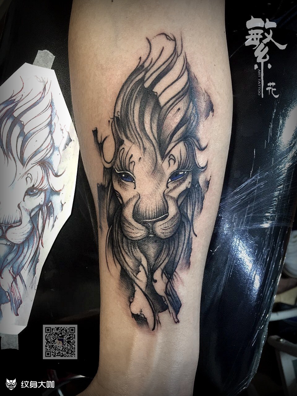 狮子 猫刀剑_纹身图案手稿图片_繁花·tattoo ·飞虎的纹身作品集