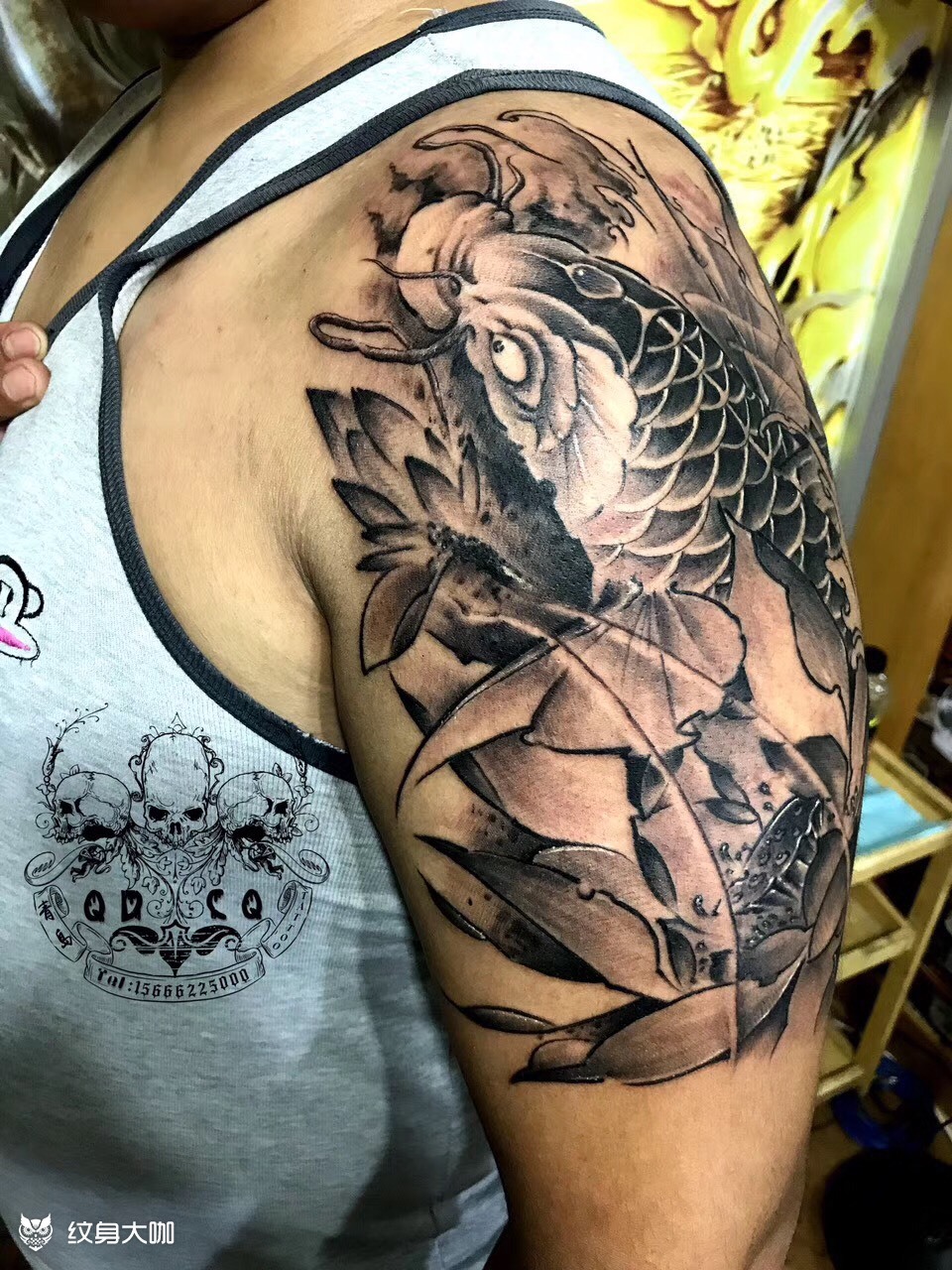 作品 大臂鲤鱼_纹身图案手稿图片_李飞机的纹身作品集
