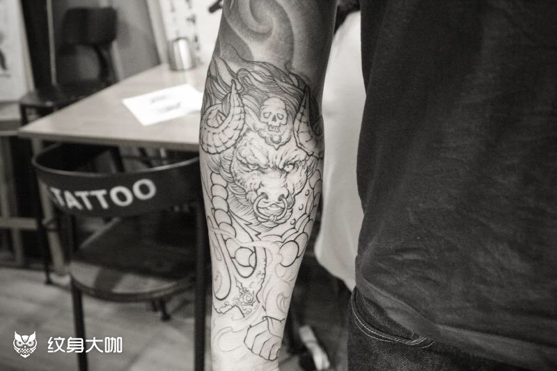 小臂牛魔王 未完成_纹身图案手稿图片_武汉怪咖的纹身作品集