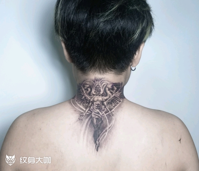 后脖子天使_纹身图案手稿图片_梁创的纹身作品集