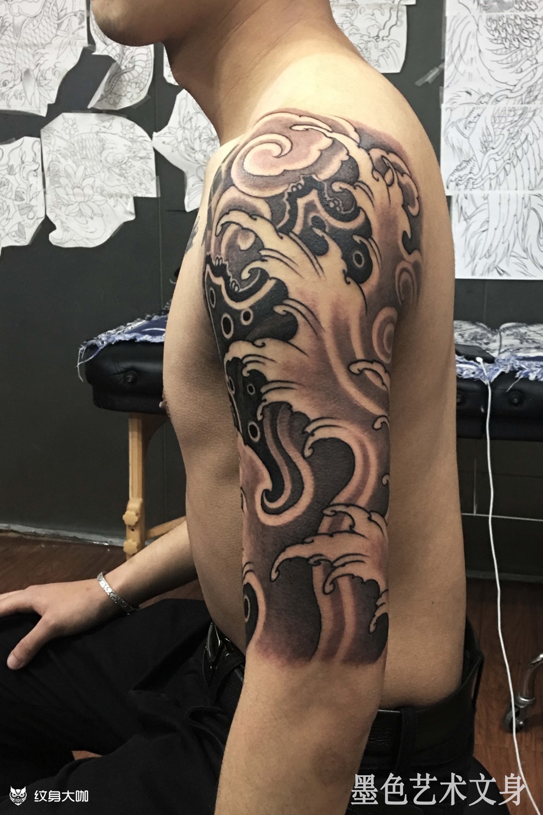 半臂水浪_纹身图案手稿图片_余洪强的纹身作品集