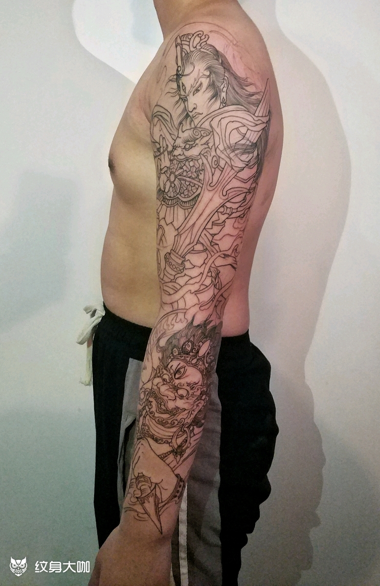 神仙花臂线条_纹身图案手稿图片_王的纹身作品集
