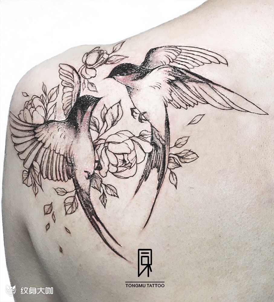 双燕_纹身图案手稿图片_夹子的纹身作品集