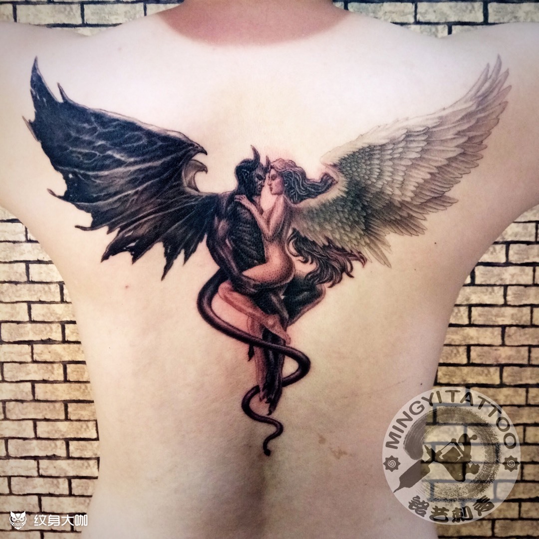 天使恶魔_纹身图案手稿图片_mingyi团队的纹身作品集