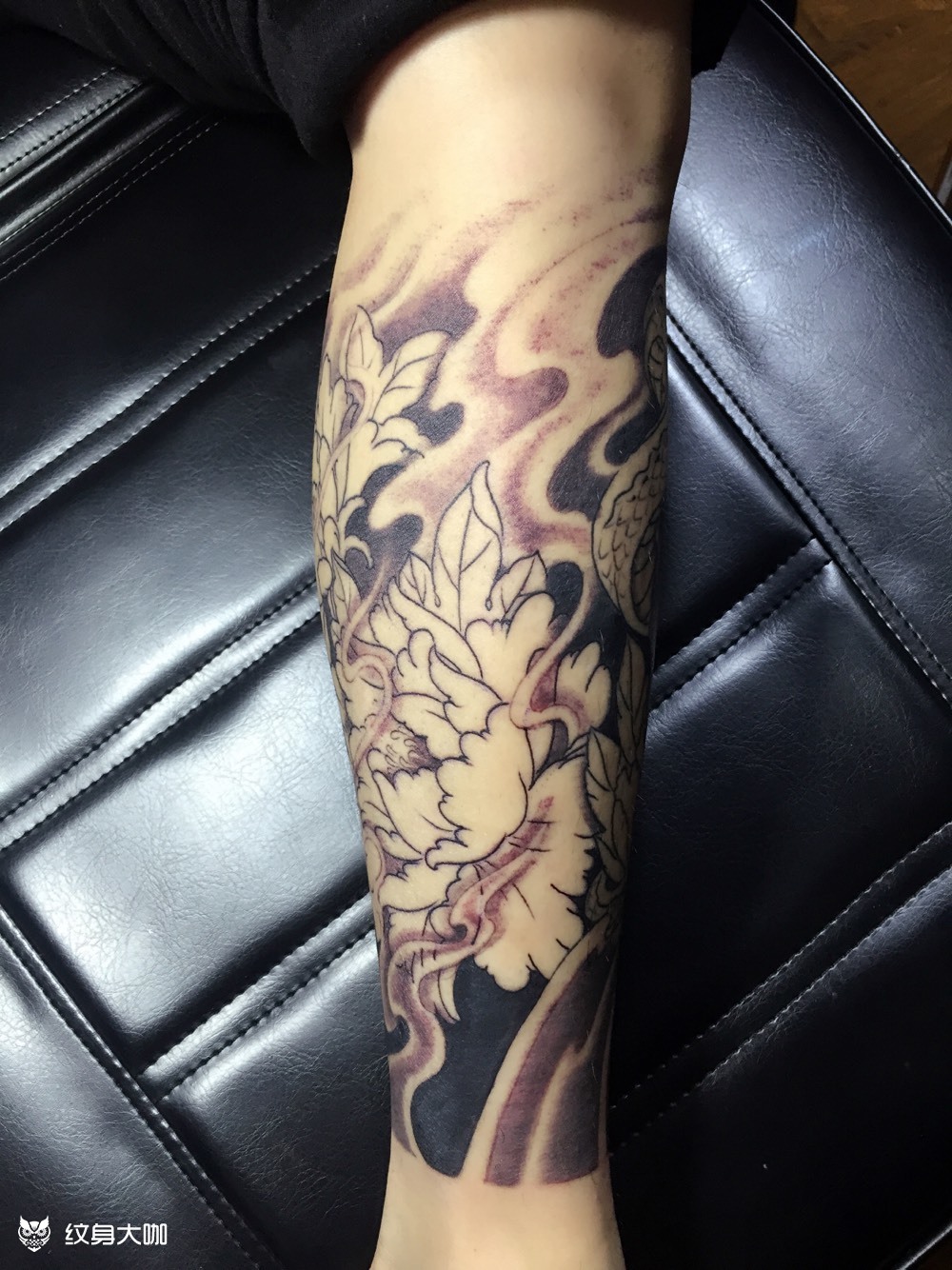 嘎巴拉牡丹包小t腿_纹身图案手稿图片_jay的纹身作品集