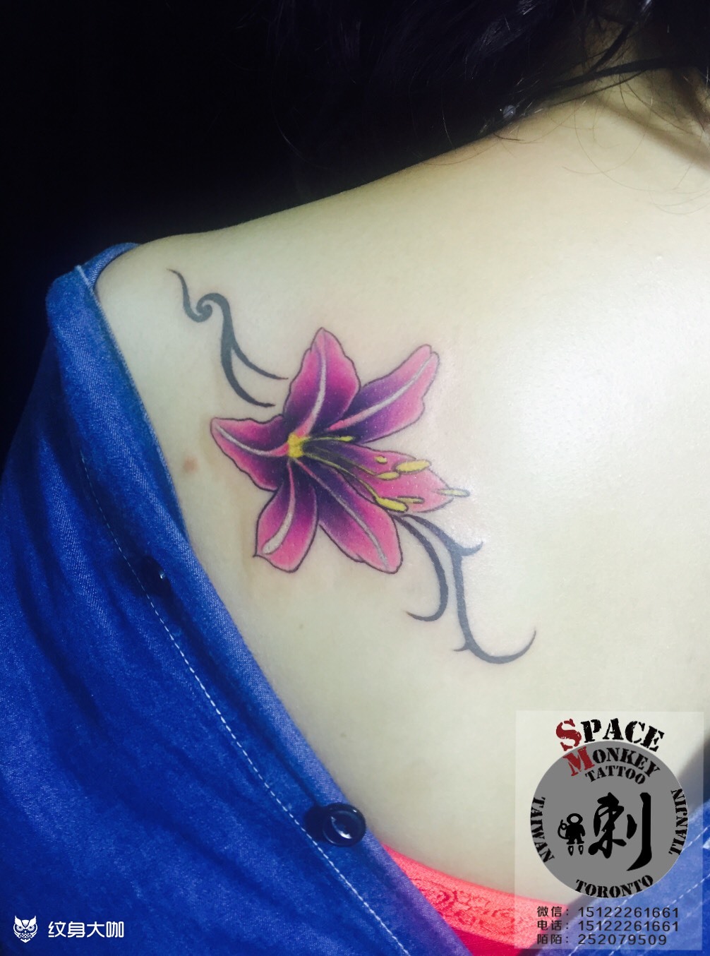 后肩 百合_纹身图案手稿图片_王大拿的纹身作品集