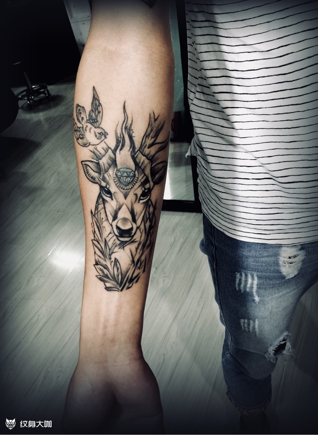 小手臂 鹿_纹身图案手稿图片_丫丫的纹身作品集