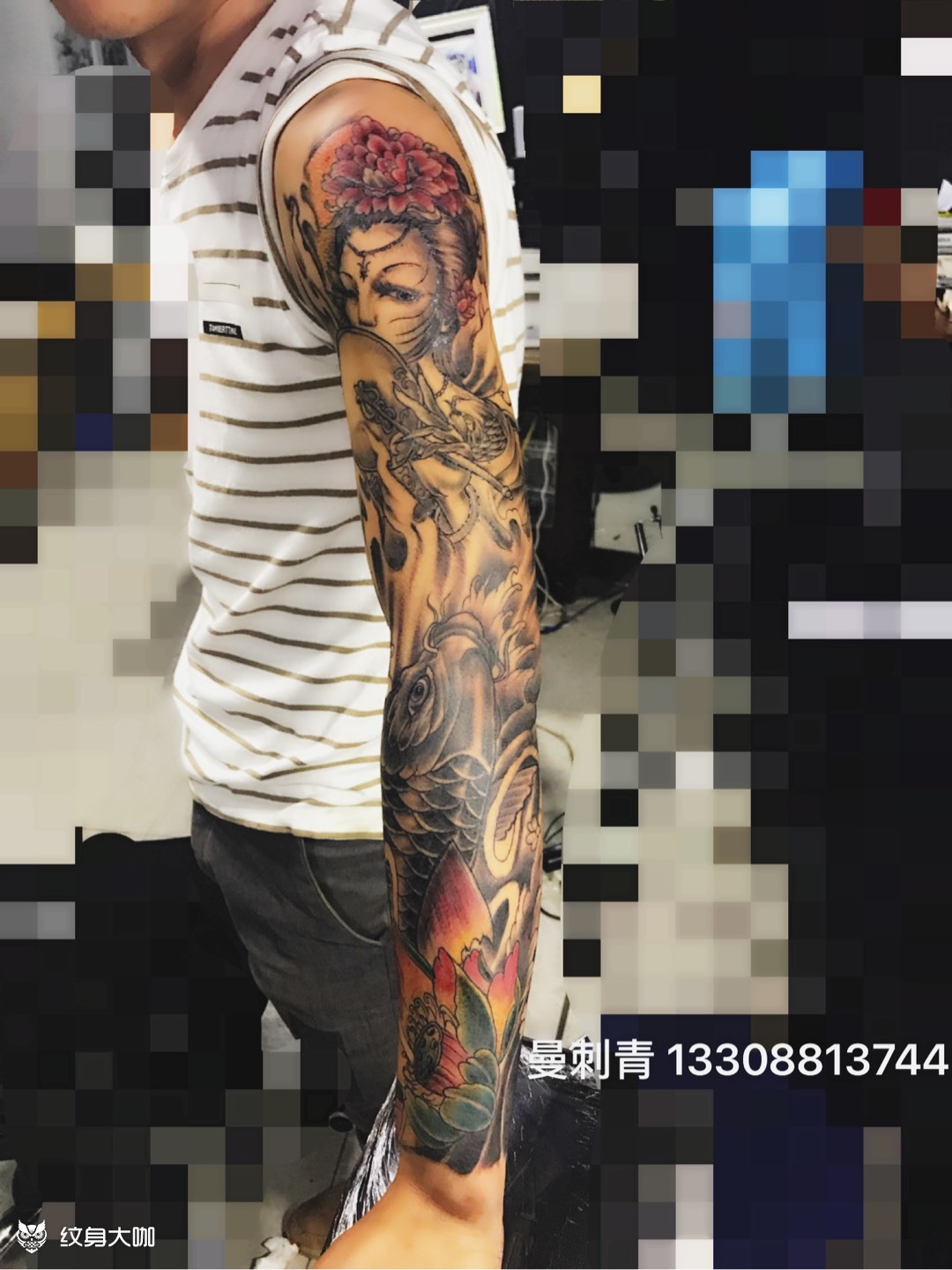 鱼 花臂_纹身图案手稿图片_罗曼的纹身作品集