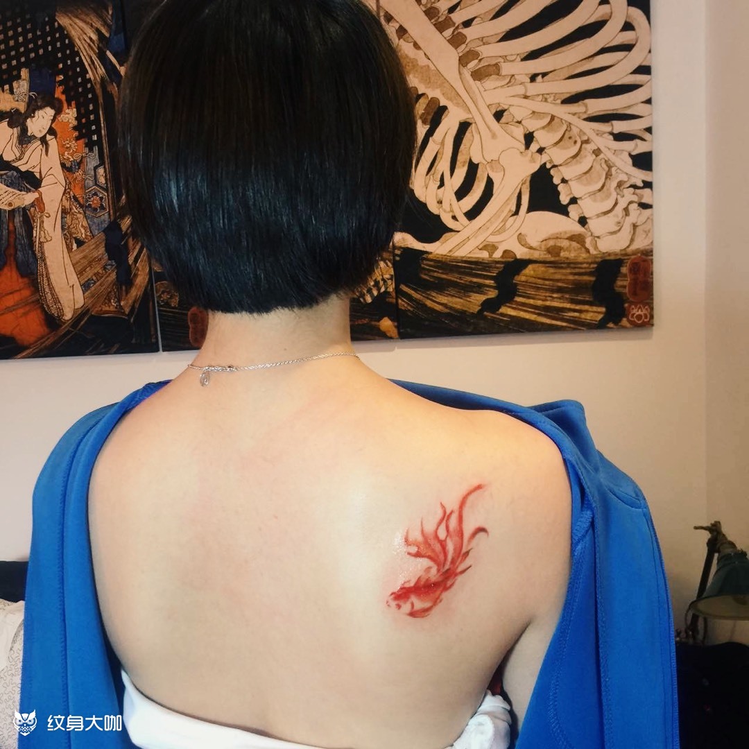 后背金鱼_纹身图案手稿图片_从一的纹身作品集