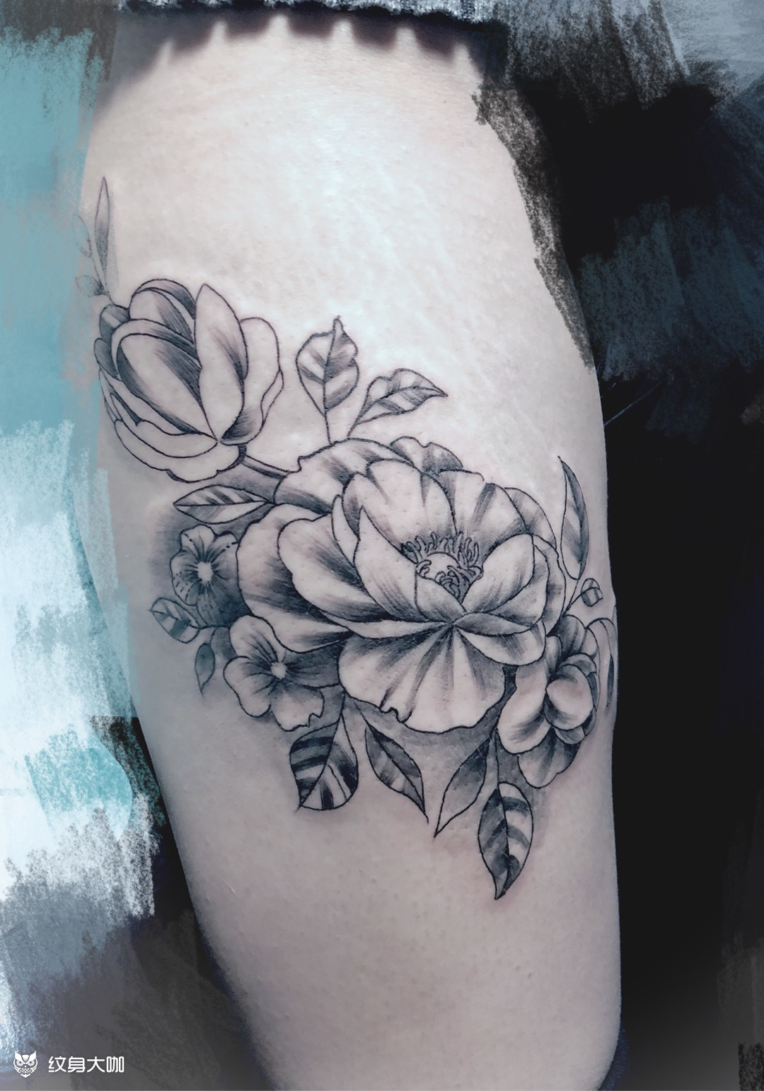花 大腿_纹身图案手稿图片_阿花!的纹身作品集