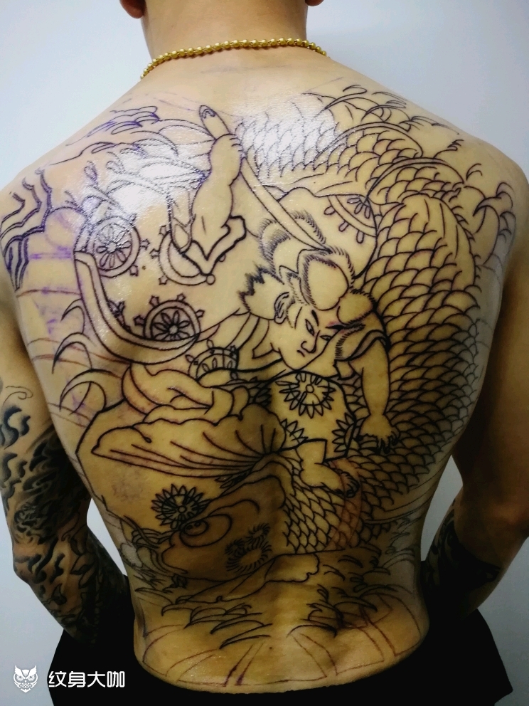 金太郎杀鲤_纹身图案手稿图片_阿斌的纹身作品集