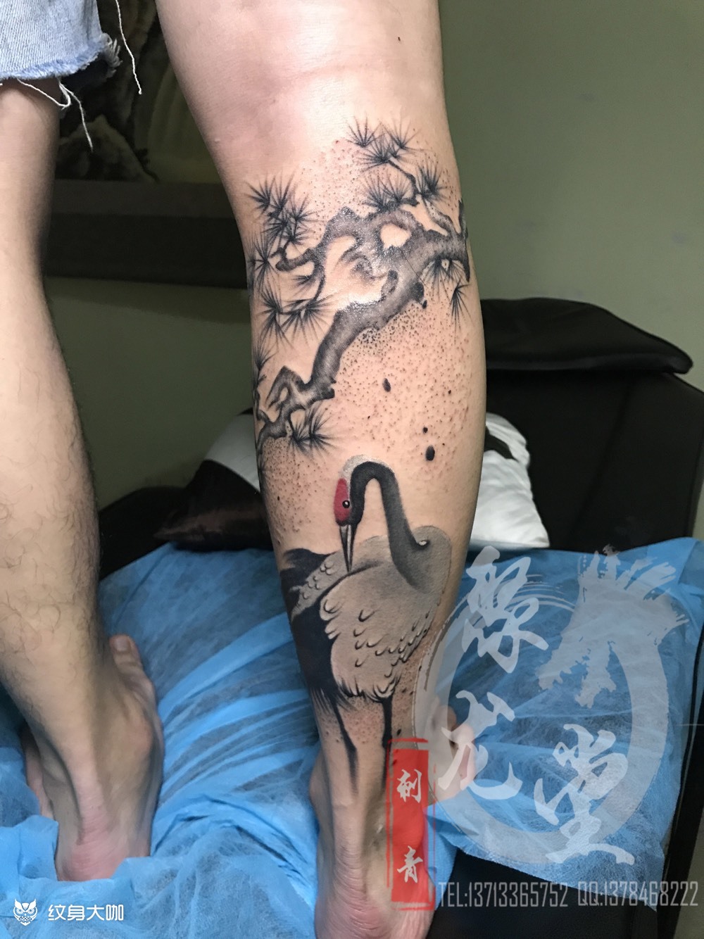 水墨鹤_纹身图案手稿图片_聚龙堂～亮大叔的纹身作品集