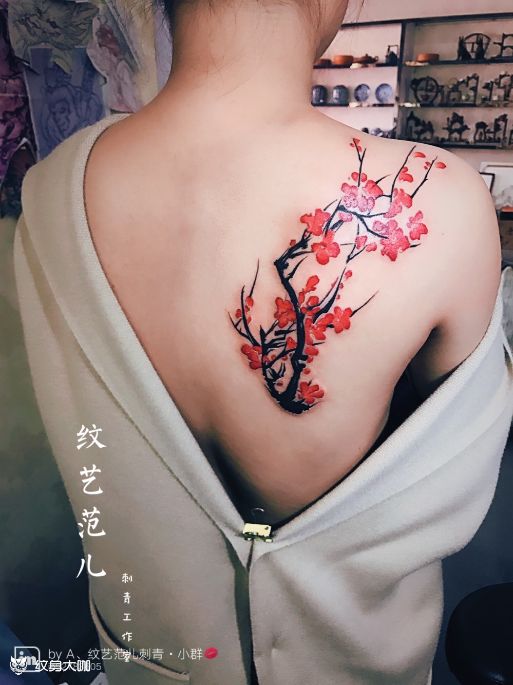 肩胛梅花_纹身图案手稿图片_于向群的纹身作品集