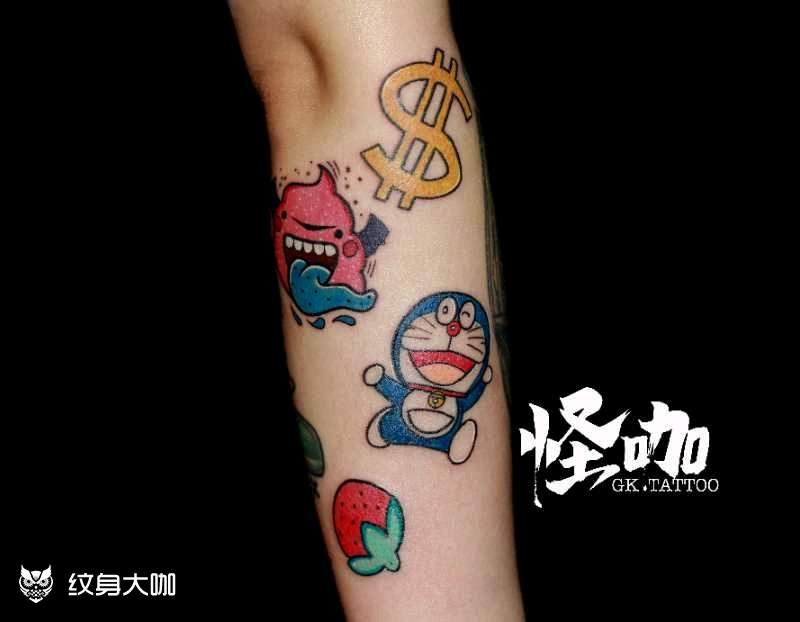 卡通花臂拼接_纹身图案手稿图片_杭州怪咖的纹身作品集