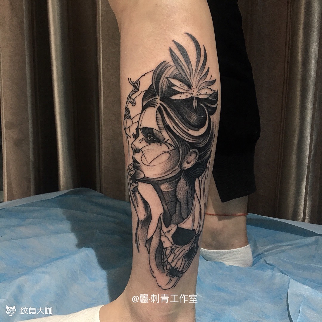 小腿欧美_纹身图案手稿图片_杨思思的纹身作品集