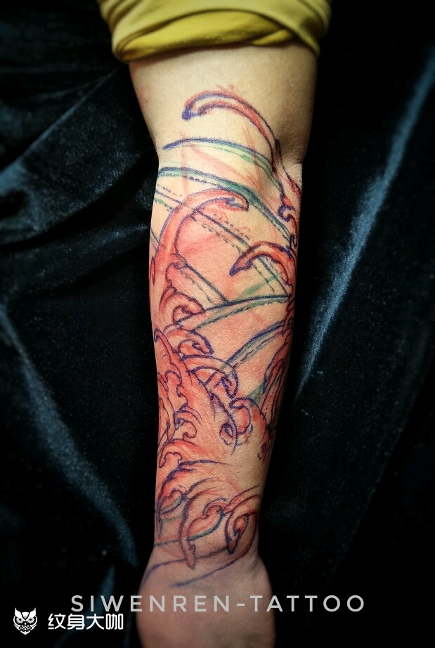 传统浪花 包小臂传统浪花 完_纹身吧社区 - 纹身大咖