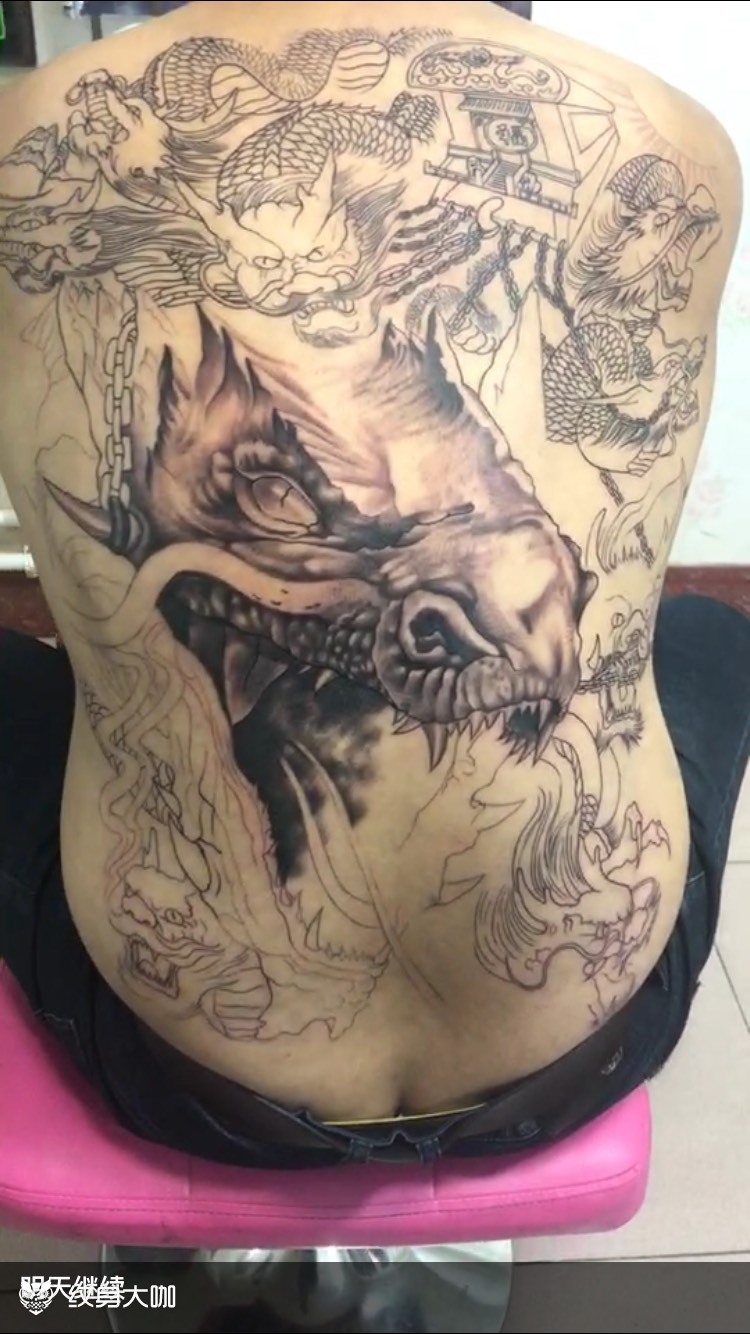 九龙拉棺_纹身图案手稿图片_张洪涛的纹身作品集