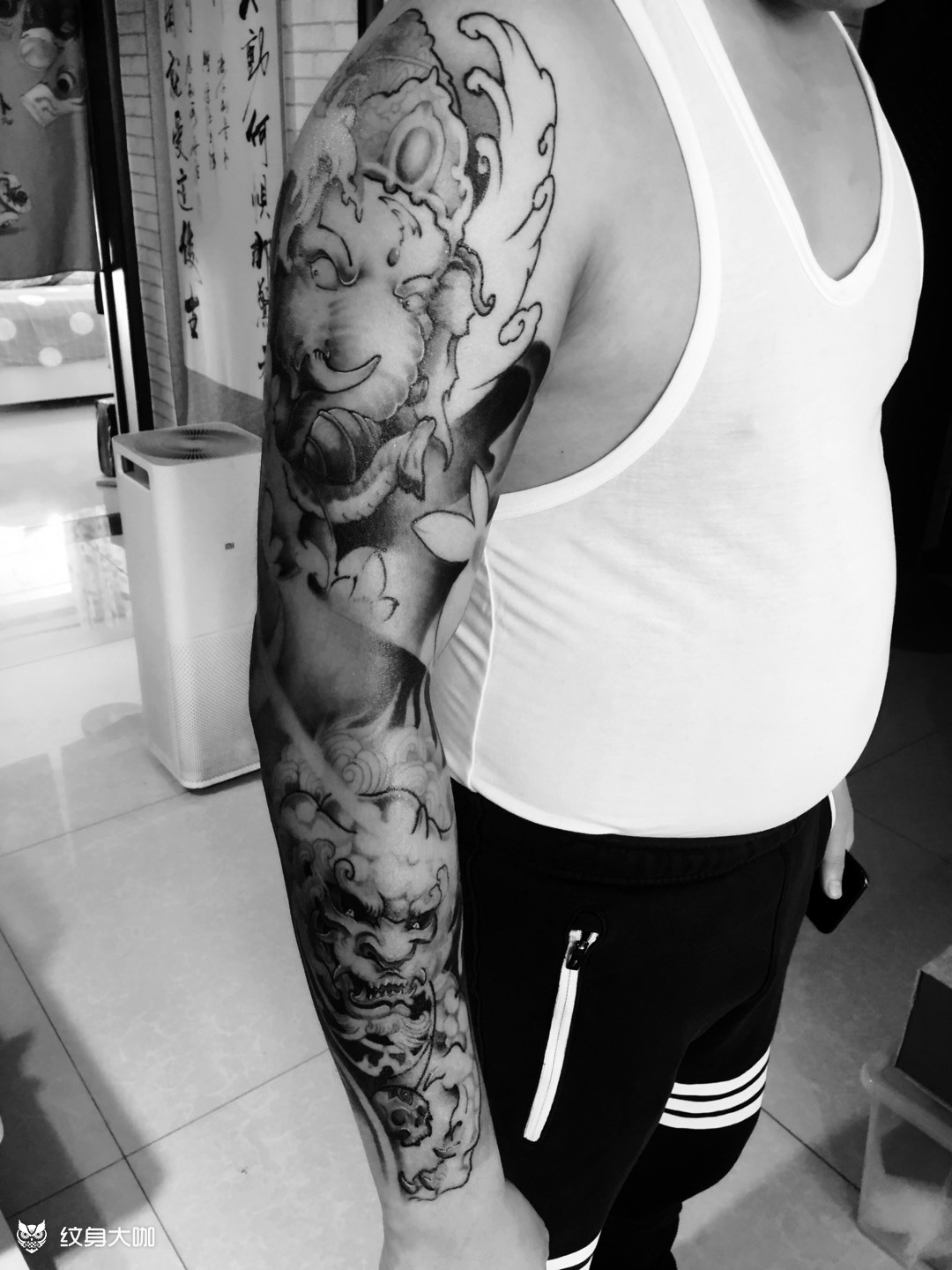 象神&唐狮花臂_纹身图案手稿图片_王烽的纹身作品集