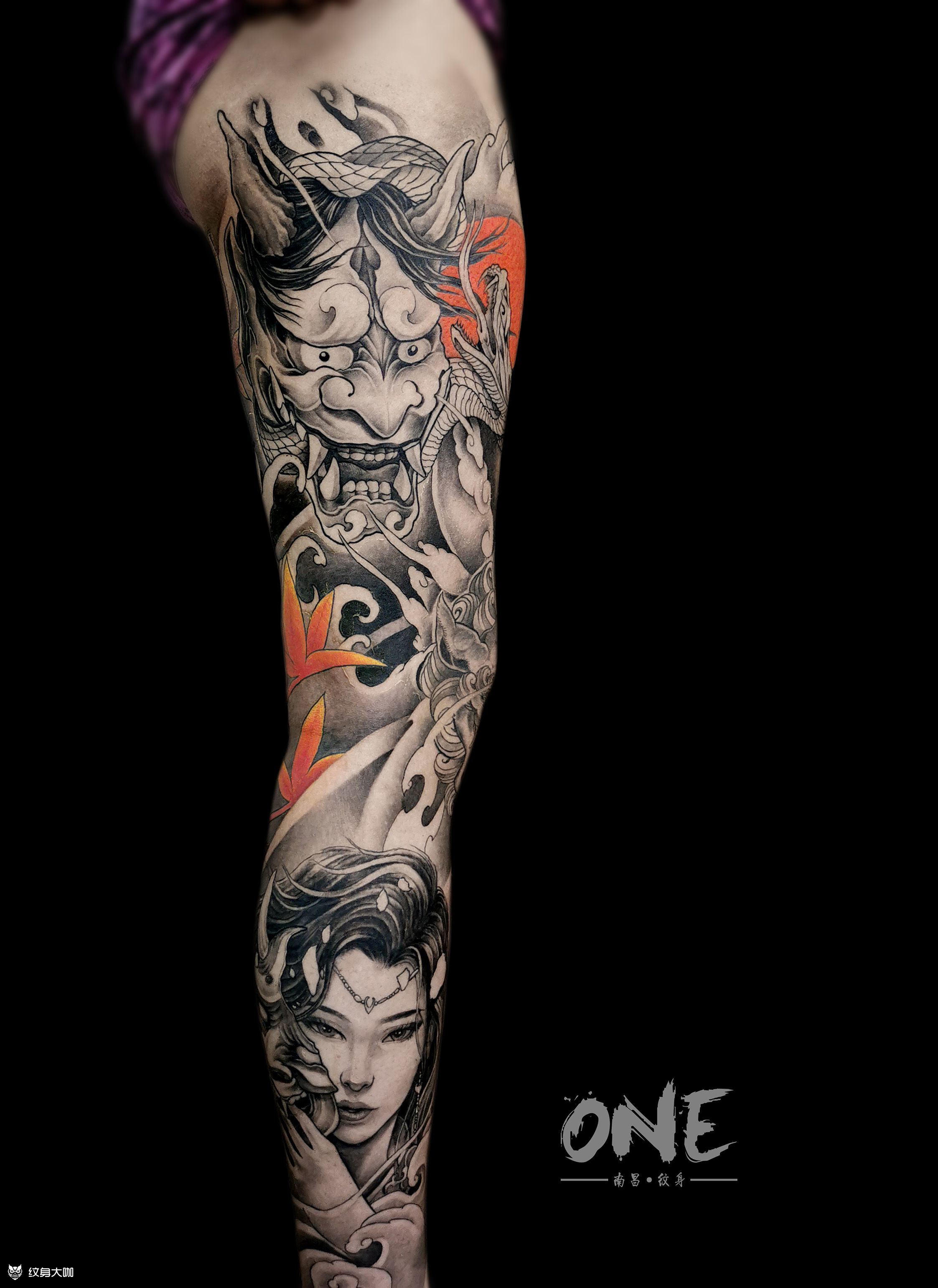 拼接花腿_纹身图案手稿图片_one的纹身作品集