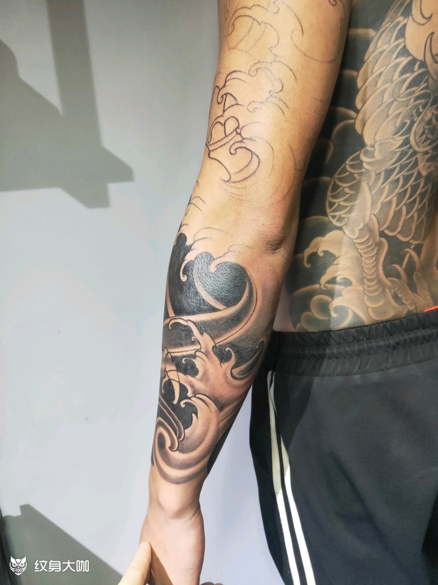 老传统水浪未完,遮盖_纹身图案手稿图片_墨艺阿亮的纹身作品集
