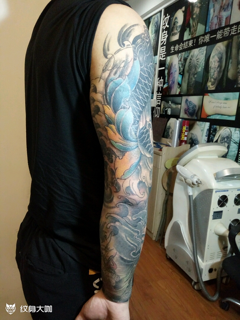 鲤鱼佛头花臂旧图修改未完工,_纹身吧社区 - 纹身大咖