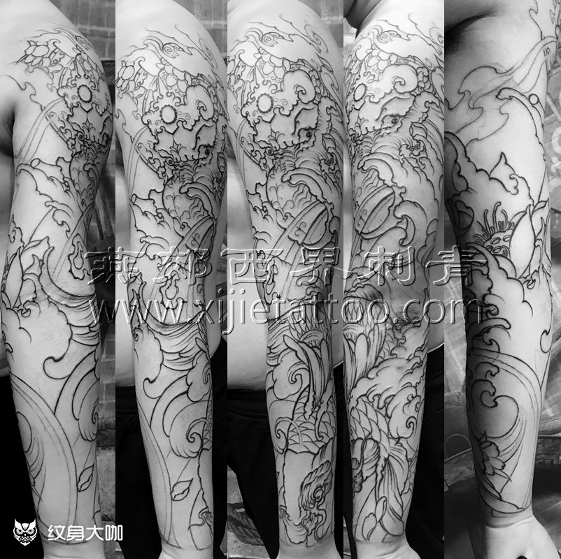 传统花臂割线_纹身图案手稿图片_燕郊西界的纹身作品集