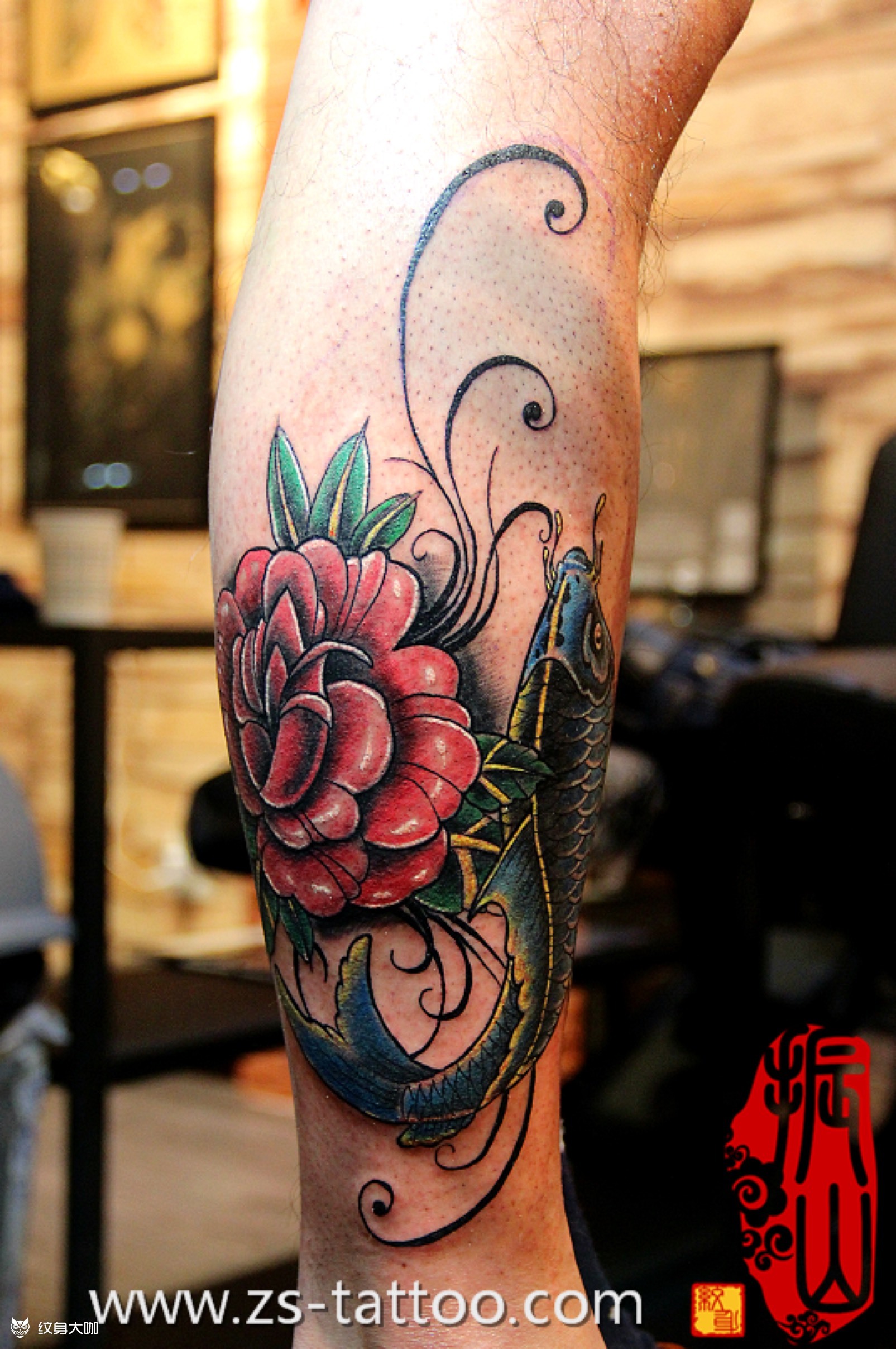 鲤鱼包小腿_纹身图案手稿图片_张振山的纹身作品集