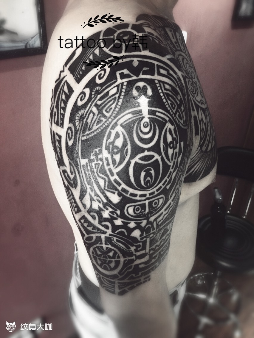 巨石强森半甲图腾_纹身图案手稿图片_王韩非的纹身作品集