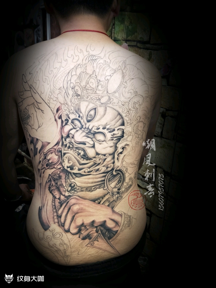 满背大黑天未完待续_纹身图案手稿图片_周凯慧的纹身作品集