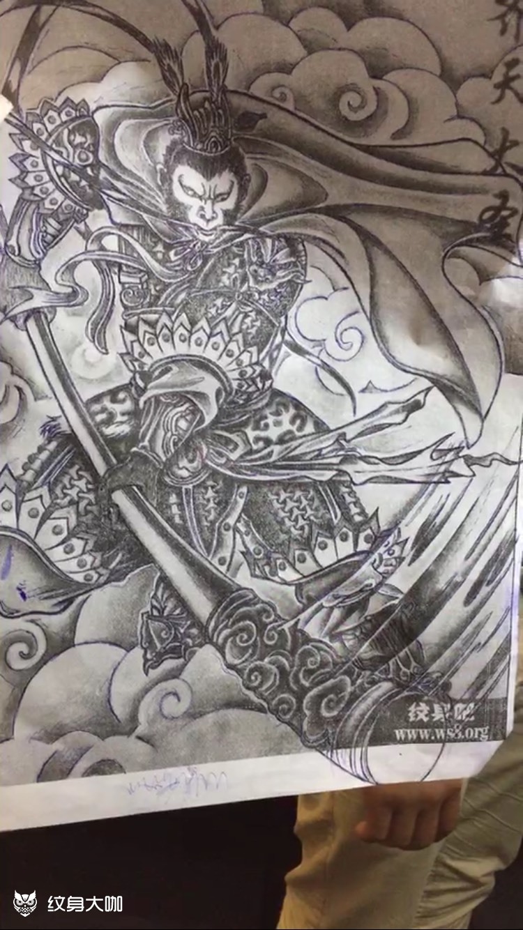 孙悟空花臂线条完成_纹身图案手稿图片_赵海波的纹身作品集