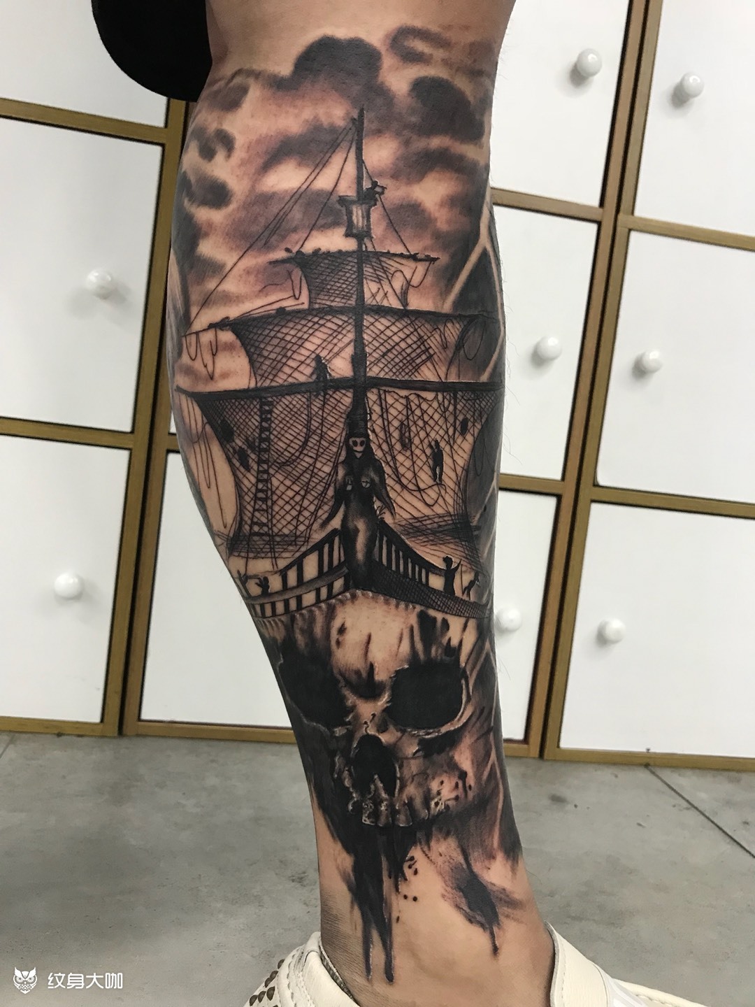 海神波塞冬包小腿_纹身图案手稿图片_黑色绘的纹身作品集