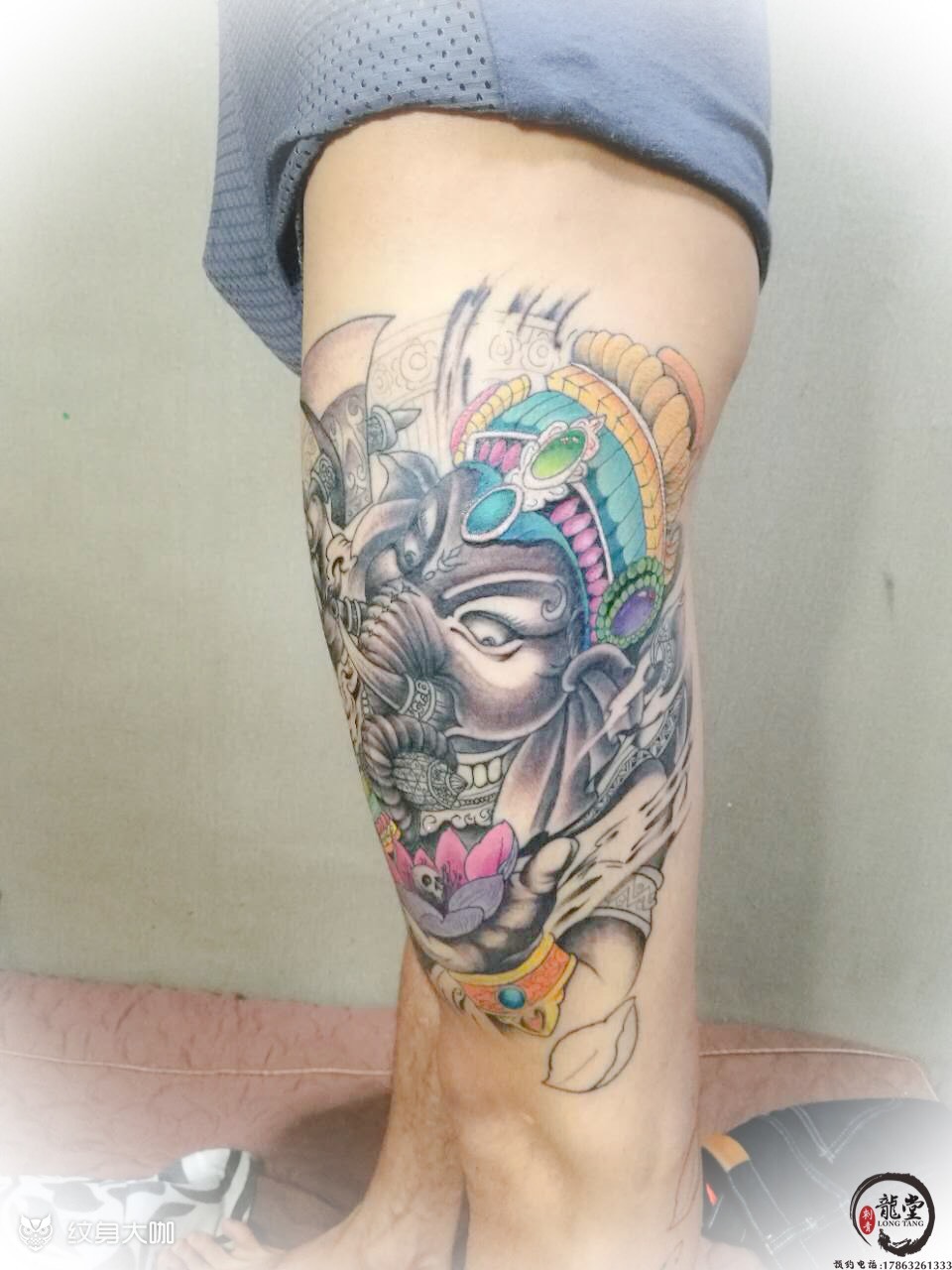 大腿象神_纹身图案手稿图片_boss老李的纹身作品集