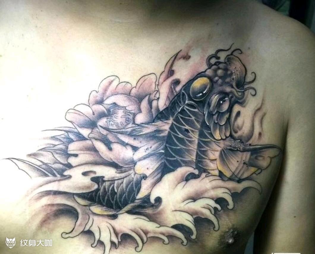 胸前鲤鱼_纹身图案手稿图片_艺青的纹身作品集