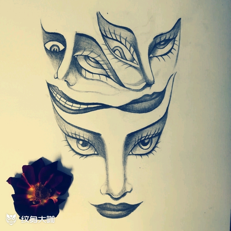 鬼脸_纹身图案手稿图片_三木的纹身作品集