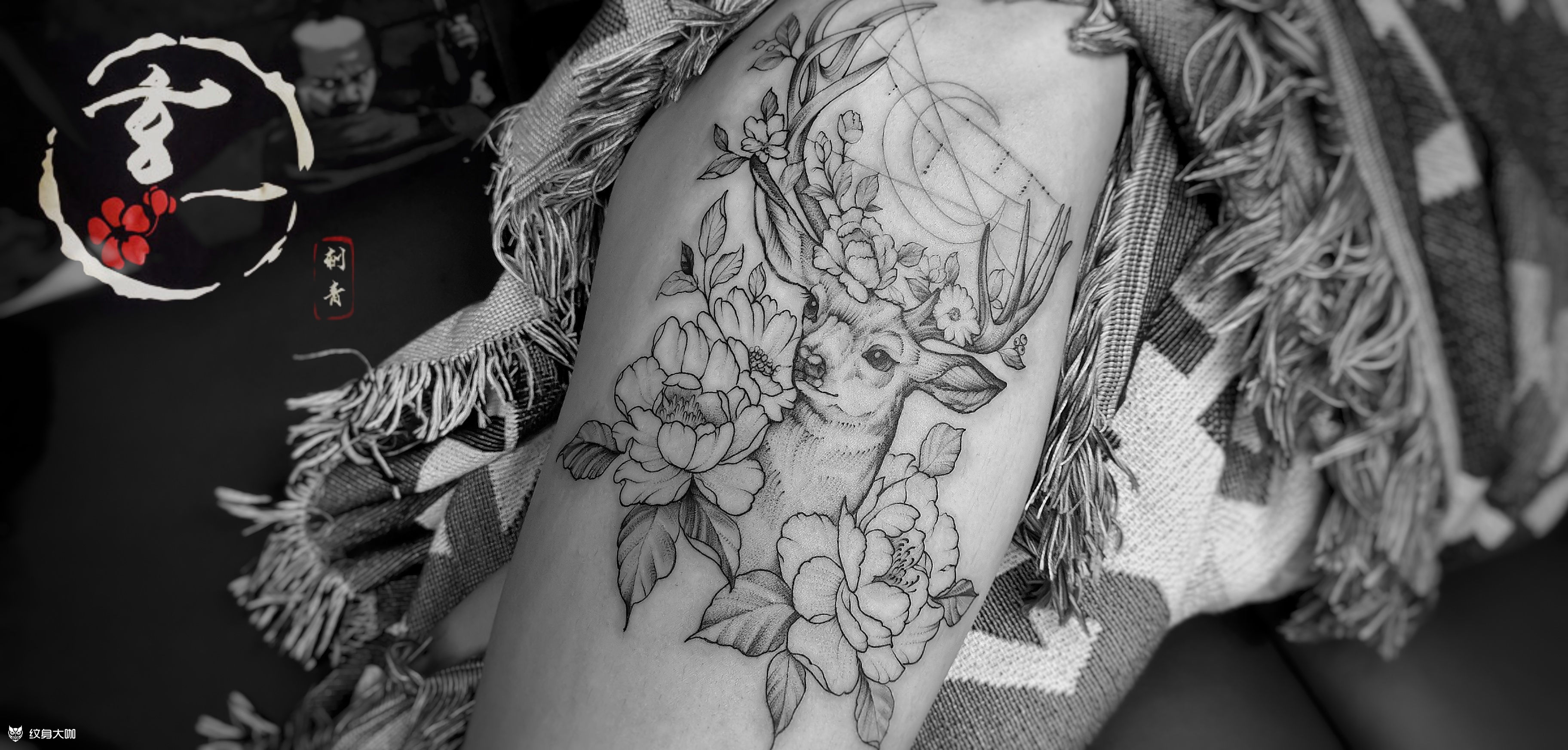 大腿设计麋鹿一枚_纹身图案手稿图片_玄一主理人的纹身作品集