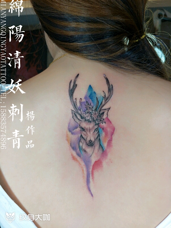 后背麋鹿纹身麋鹿不迷路