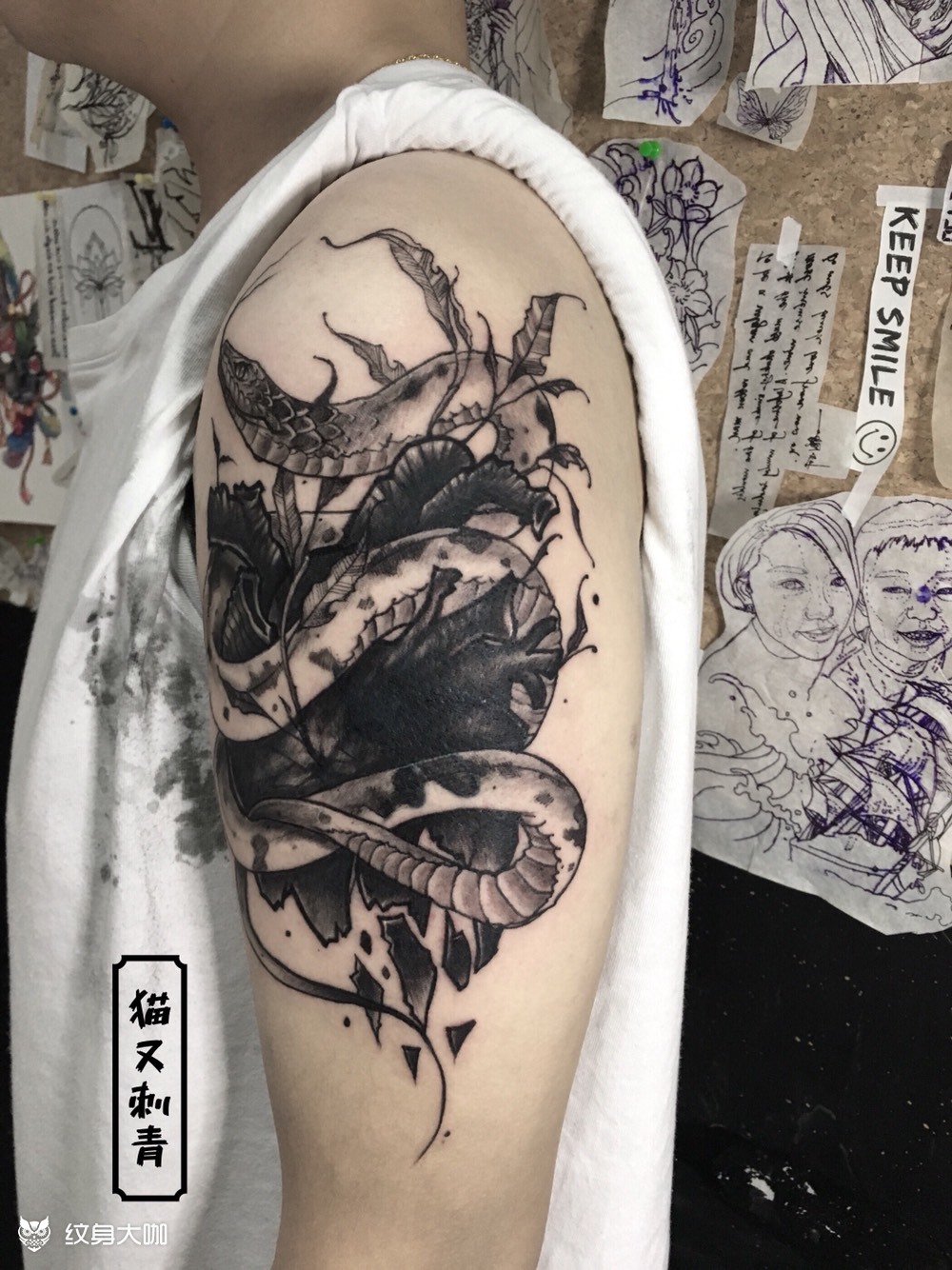 原创,遮盖_纹身图案手稿图片_猫又的纹身作品集