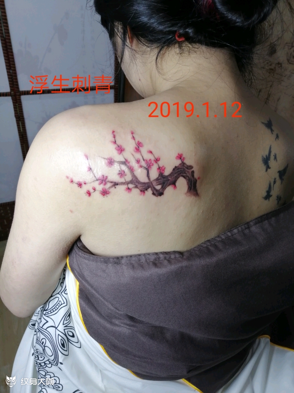肩花～一枝梅_纹身图案手稿图片_浮生的纹身作品集