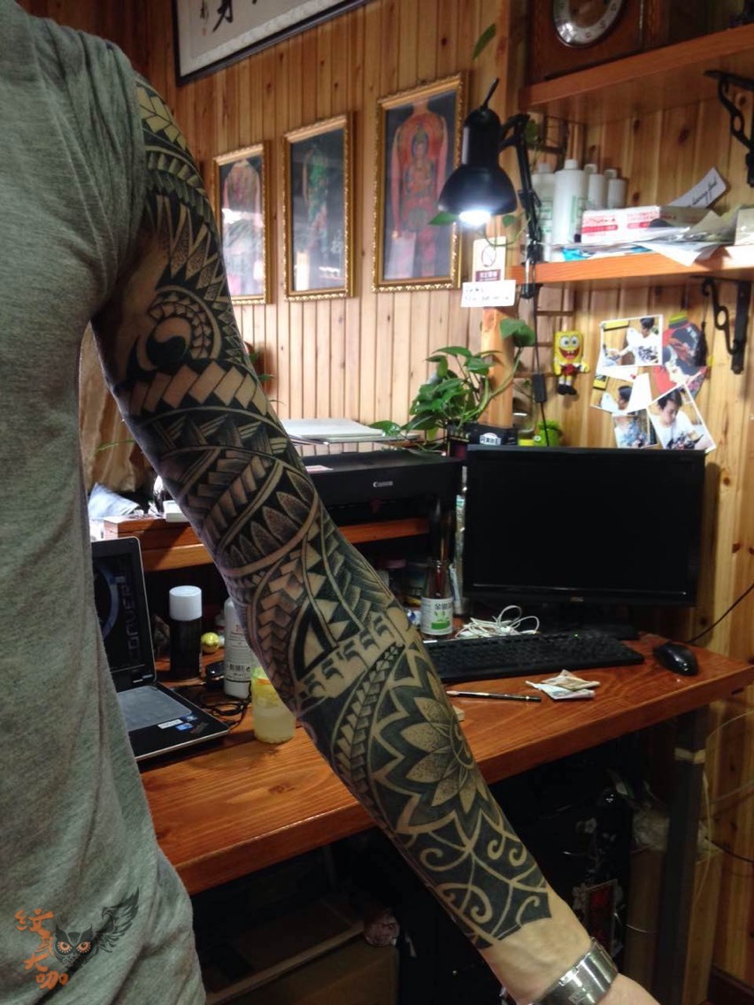 玛雅花臂_纹身图案手稿图片_波的纹身作品集