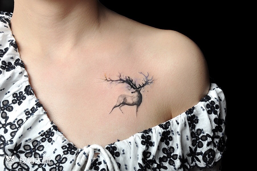 水墨鹿_纹身图案手稿图片_成都黑旗纹馆的纹身作品集