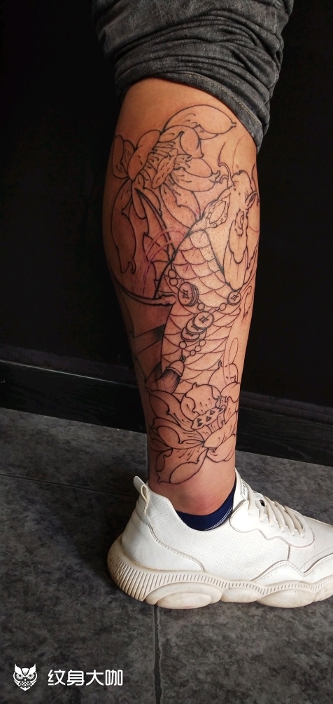 小腿鱼_纹身图案手稿图片_通纹馆~纹财的纹身作品集