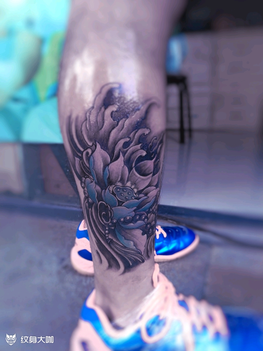 小腿 荷花_纹身图案手稿图片_刺客.刚子的纹身作品集