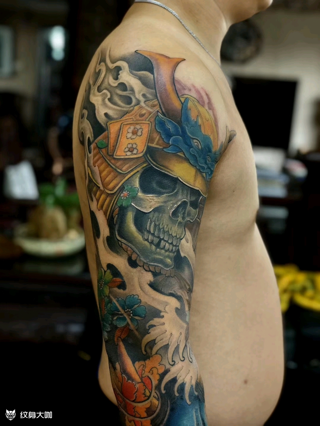 花臂,日本武士_纹身图案手稿图片_张华的纹身作品集