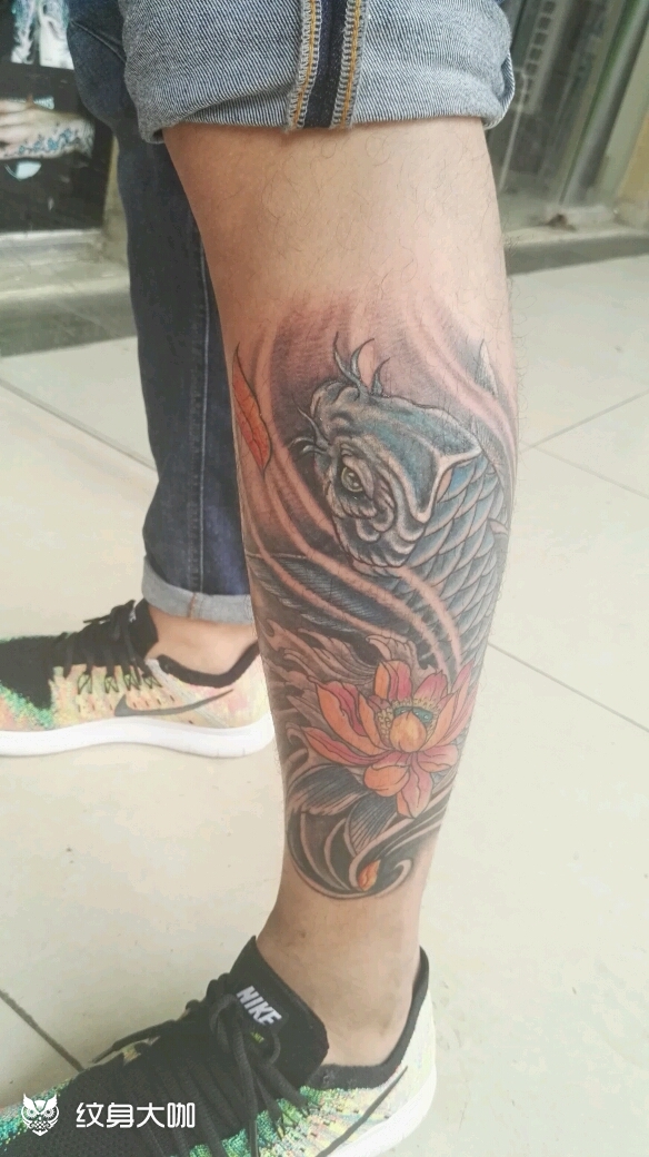 小腿鲤鱼_纹身图案手稿图片_丁先生的纹身作品集